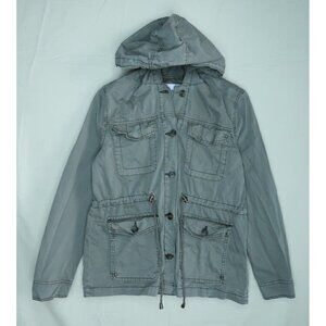 Kensie Jeans Jacket Button Zip Utility Military Green Hooded Women's Size Small